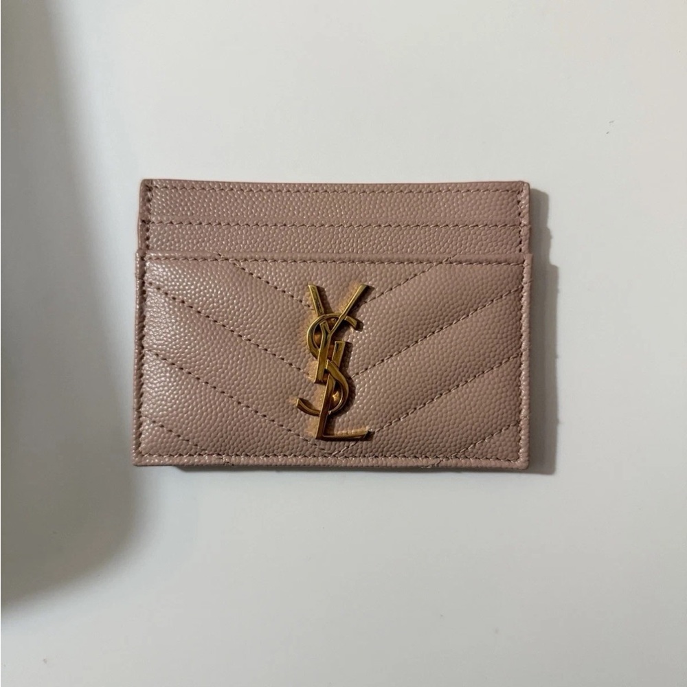Saint Laurent Blush Card Holder with Gold Logo